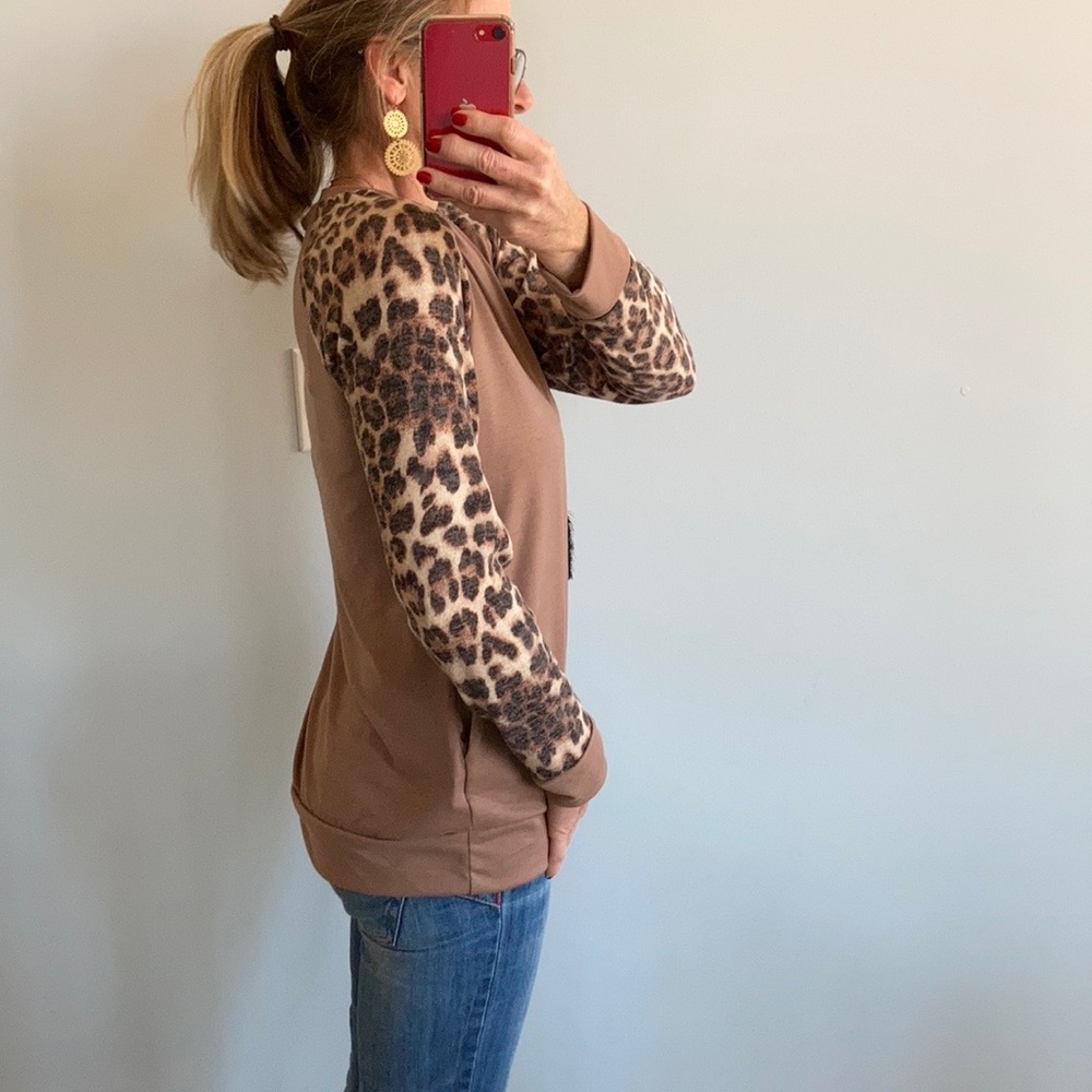 Leopard Print & Tan Tunic Top - Picture 6 of 8